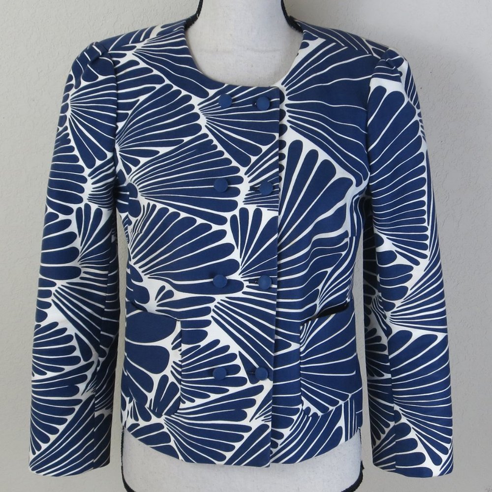 J. Crew Blue and Cream Double Breast Jacket Size 8